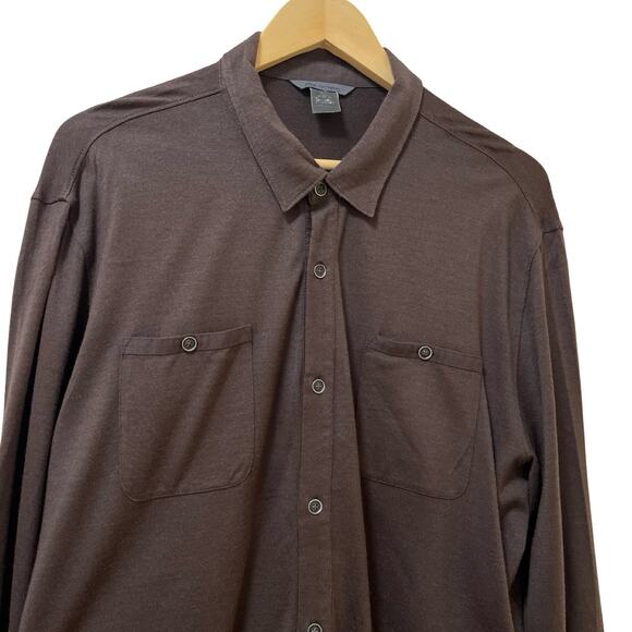 John Varvatos Mens Knit Silk Cotton Button Up Shirt Size XL Brown Quiet Luxury - Picture 3 of 8